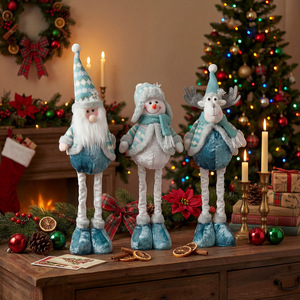 Poupée en peluche télescopique de Noël avec vêtements en tricot, figurine Père Noël, bonhomme de neige, renne pour la décoration de la table de Noël à la maison - Product Image 3