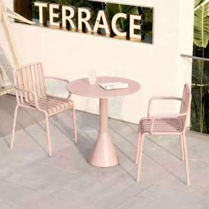Light Luxury Pink Iron 2-Seater Outdoor <strong>Table</strong> <strong>and</strong> <strong>Chair</strong> <strong>Set</strong> with 1 <strong>Table</strong> 2 <strong>Chairs</strong> Waterproof Sun-Resistant for Patio Balcony - Product Image 6