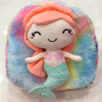 ZONOBLE Sacs à dos scolaires en peluche douce pour la maternelle, personnalisés, mignons, colorés, en forme de sirène, rembourrés en coton PP, unisexe