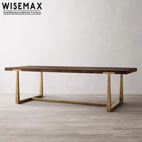 WISEMAX FURNITURE Mobilier de maison américain rétro Ensemble de chaises de table de salle à manger rectangulaire en bois de chêne naturel 8 places pour restaurant