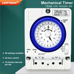 TB388-2 Interrupteur <span class=keywords><strong>horaire</strong></span> mécanique programmable 24 heures pour rail DIN avec 96 segments 110-240VAC Interrupteur temporisé - Product Image 3