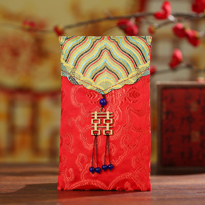Busta Rossa in Stile Cinese di Alta Qualità in Broccato con Nodo a Nappa per Matrimonio, Sacchetto Portasoldi in Tessuto Artistico, Borsa Regalo per Capodanno - Product Image 4