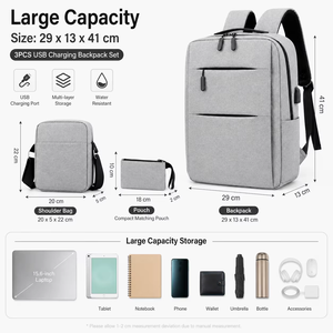 <strong>Laptop</strong> Backpack 3pcs Set Business Gift Solid Color Computer Bag Minimalist <strong>Laptop</strong> Bag with Shoulder Crossbody <strong>Pouch</strong> - Product Image 3