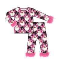 Précommande GLP3611MZ Vente en gros Ensemble de vêtements pour bébés et jeunes enfants filles, pyjama de Noël avec chemise à nœuds et pantalon en fourrure verte
