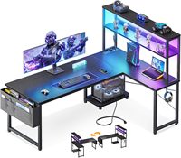 Bureau de jeu RGB en direct d'usine, structure en métal en forme de T, plateau en fibre de carbone, gestion des câbles, porte-gobelet, table d'ordinateur