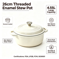 Cocotte en fonte émaillée avec couvercle, résistante au four, robuste, pour la cuisson du pain, le braisage et les ragoûts