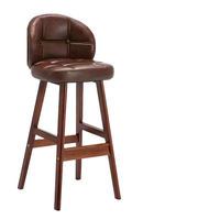Chaise de bar vintage européenne avec dossier, tabouret haut rembourré confortable, chaise de pub à structure en bois massif pour salon de thé