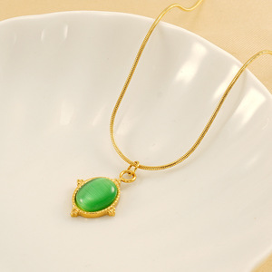 ZOGXIN Natural Stone Pendant Necklace Gold Chain Green And White Stone Bezel Setting Everyday Wear Women's Jewelry - Product Image 3