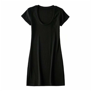Abito lungo in cotone da donna con scollo a U. Abito estivo a tinta unita. Personalizzazione di Gonne T-shirt in Stile Basic - Product Image 5