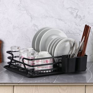 FF599アルミキッチンカウンタートップ皿水切りラック器具ホルダー付きシンク収納オーガナイザー皿乾燥ラック - Product Image 4