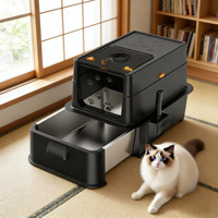 Bac à litière pour chat en acier inoxydable, design modulaire, anti-odeurs, avec porte rabattable, facile à nettoyer, intérieur antiadhésif, fermé