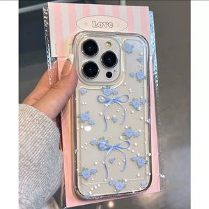 Custodia per telefono con fiore fiocco blu per <span class=keywords><strong>iPhone</strong></span> <span class=keywords><strong>11</strong></span> custodia <span class=keywords><strong>iPhone</strong></span> 13 12 14 15 Pro Max XR XS X 7 8 Plus <span class=keywords><strong>Cover</strong></span> morbida antiurto trasparente per ragazza - Product Image 3