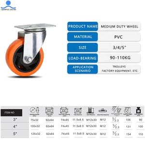 OEM ODM Qianyue PVC Industrie <span class=keywords><strong>3</strong></span>-Zoll 4-Zoll 5-Zoll Schwenkbarer Werkbank-Rollenlaufrad Geräuscharmes Oranges Mittelschwerlast-Lenkrad - Product Image 4