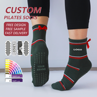 Nouvelles chaussettes de yoga personnalisées pour femmes, design logo, chaussettes de Pilates, chaussettes de fitness antidérapantes avec décoration nœud 3D