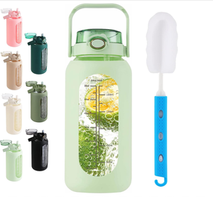 Bouteille d'eau en verre de 64oz avec couvercle en paille et poignée Bouteille en verre de <span class=keywords><strong>motivation</strong></span> d'un demi-gallon avec manchon en silicone et marqueur de temps <span class=keywords><strong>La</strong></span> - Product Image 5