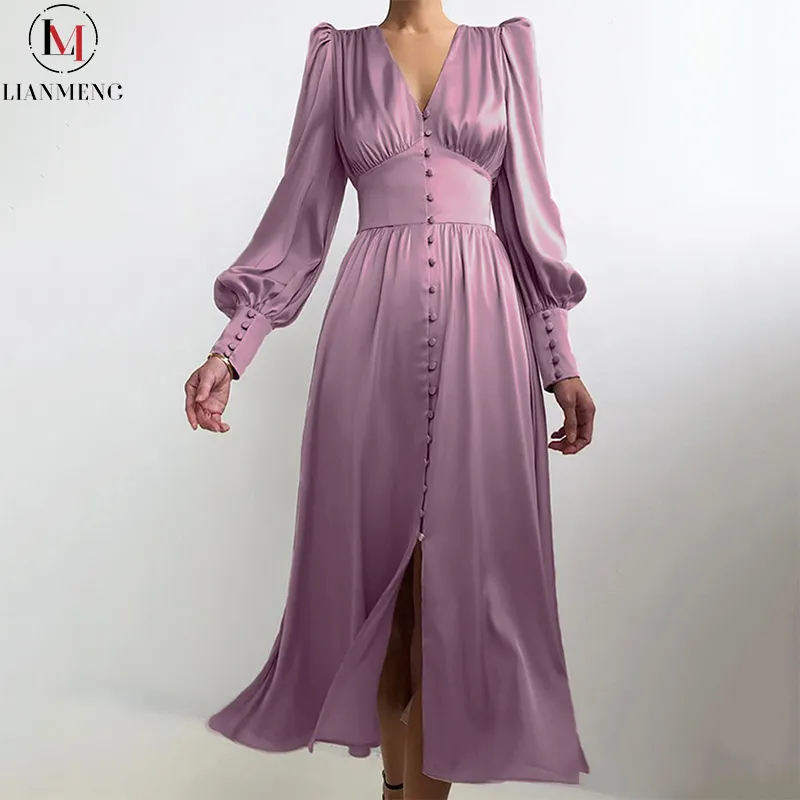 Lianmeng ab829 Tùy Chỉnh Bán Buôn Mùa Hè Phụ Nữ Duy Nhất Ngực Không Thường Xuyên Dài Mùa Hè Crepe Casual Dresses