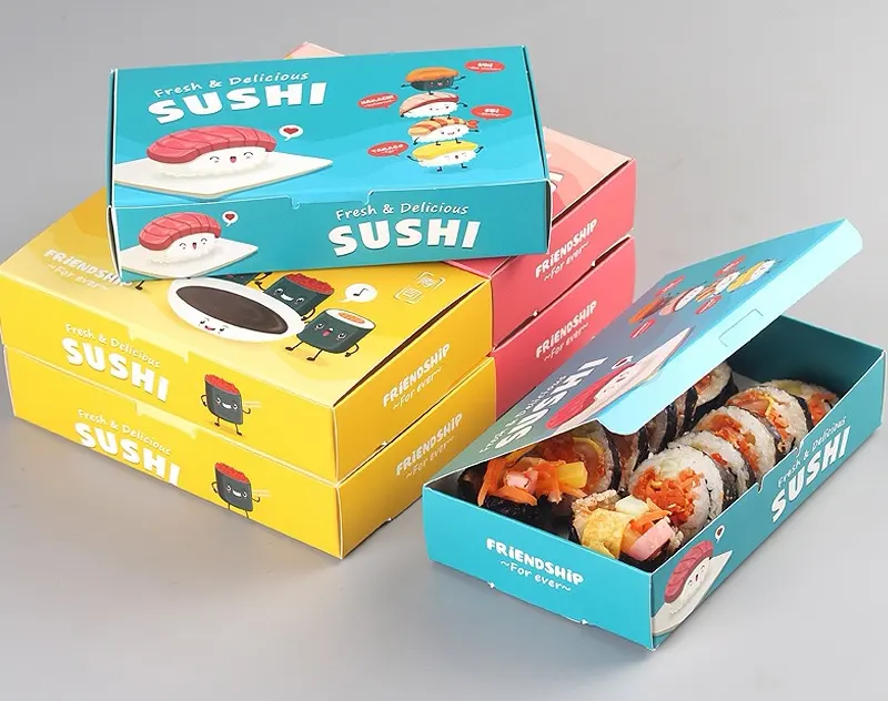 Grosir Karton Kertas Kraft Dapat Dilipat Cetakan Penuh Warna untuk Kotak Kemasan Makanan untuk Sushi