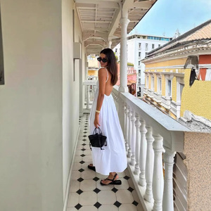 <span class=keywords><strong>Robe</strong></span> longue fluide sans dos à découpe en U, bretelles fines réglables, <span class=keywords><strong>taille</strong></span> élastique, idéale pour la <span class=keywords><strong>plage</strong></span> et les vacances, pour femme - Product Image 4