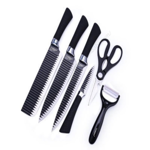 Ensemble de couteaux de cuisine T232 en acier inoxydable, lames antiadhésives, trancheur à pain, couteau utilitaire Santoku, 6 pièces, couteau de chef - Product Image 1