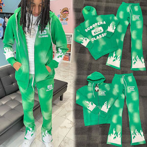 Vintage Sun Fade Joggers Hombres Ropa 2 piezas Set Acid Wash Hombres Francia <span class=keywords><strong>Fleece</strong></span> Heavyweight Gsm Set Sweatsuit Chándal para hombres - Product Image 6