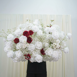 Centros de mesa de flores artificiales de seda blanca y roja, modernos y de alta calidad, para decoración de pasillos de boda. - Product Image 1