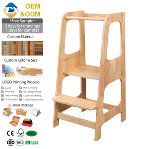 Tour d'apprentissage en bois pour enfants, chaise-échelle pliable en bois, marchepied de cuisine pour tout-petits, logo personnalisé - Product Image 1