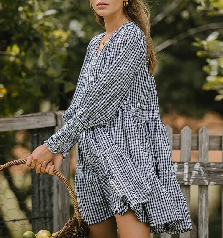 2020 sıcak satış kadın gevşek katmanlı tasarım şemsiye baskı Mini Smock elbise yaz günlük elbiseler