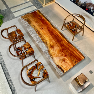 Hiện đại Epoxy bàn ăn thiết lập với tinh tế sông chủ đề nhựa cho nhà hoặc khách sạn nhà bếp & Phòng ăn đồ nội thất sử dụng - Product Image 1