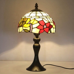LongHuiJing 8Inch European Tiffany Rose Pattern Desk Lamp Retro Stained Glass Lamp Table Light Home <b>Decorative</b> <b>Lighting</b> - Product Image 1
