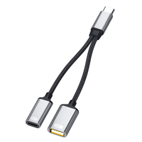 Adaptador USB-C de Carga Rápida PD de 60W, Divisor OTG Multipuerto Trenzado de 15cm, Compatible con Computadoras, Tablets y Cámaras