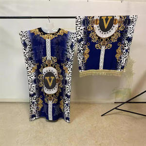 Abito Africano <span class=keywords><strong>Dashiki</strong></span> Personalizzato Taglie Forti in Cotone per Donne, Vestito Ampio con Strass e Nappine, Turbante e Sciarpa - Product Image 2