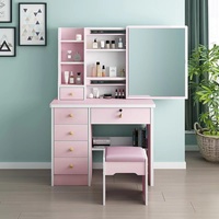 Petite table de maquillage pour chambre à coucher avec miroir coulissant, style moderne et simple, meuble de rangement intégré, en MDF, démontable