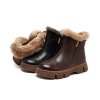 Bottes d'hiver pour filles en cuir véritable, doublées de polaire, respirantes, à plateforme, avec fermeture éclair latérale et semelle extérieure en caoutchouc