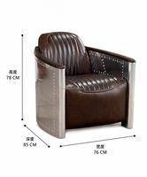 Fauteuil Aviateur en Cuir Pleine Fleur Véritable, Design Industriel, pour Bar à Domicile, Salon Cigares, Club Privé