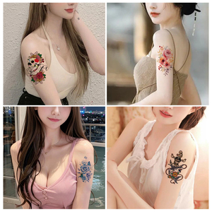สติกเกอร์รอยสักแบบคลาสสิกสำหรับร่างกายเซ็กซี่แบบกำหนดเองได้<span class=keywords><strong>3D</strong></span> กันน้ำดอกกุหลาบที่สมจริงดอกไม้สักครึ่งแขน150x210mm ยี่ห้อ JIangmei - Product Image 2