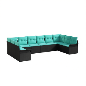 Black Poly Rattan Garden <b>Sofa</b> <b>Set</b> With Storage Outdoor Furniture For Garden Living Contemporary Design High Density Foam - Product Image 1