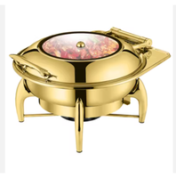 Chauffe-Plats Rond de Luxe 6L pour Hôtels et Restaurants – Équipement de Traiteur pour Banquets et Fêtes – Ensemble de Vaisselle Dorée pour Buffet