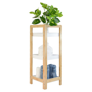 Estante de esquina para baño de bambú, blanco, de 3 niveles, independiente, para artículos de baño - Product Image 2