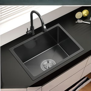 Évier de cuisine à montage sous plan en acier inoxydable 304 noir avec revêtement nano, anti-rayures, robuste - Product Image 1