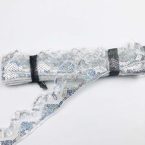 Vendita al dettaglio diretta della fabbrica all'ingrosso tenda in Organza tessuto di pizzo con paillettes per cucire triangolo pizzo 45mm - Product Image 5