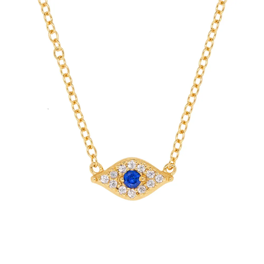 High Quality Customised Jewelry 925 Sterling Silver 18k Gold Plated Cz Stone Zircon Gemstone Evil Eye Pendant Necklace For Women