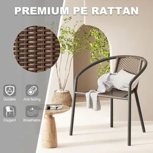 Lot de 4 chaises de patio empilables en rotin pour l'extérieur par tous les temps, supportant 330 LBS, chaise portable robuste en métal - Product Image 6