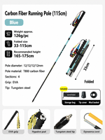 Ultra Hafif Karbon Fiber Trekking Batonu, Tungsten Çelik Uçlu, 4 Bölümlü Düz Kavrama Tasarımlı, Yürüyüş, Tırmanış ve Arazi Koşusu İçin