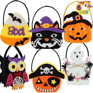 Kids Halloween Party Favors Halloween Candy Bag Holder Bucket Felt Trick or Treat Basket with Handle Pumpkin Ghost Owls Gift Bag