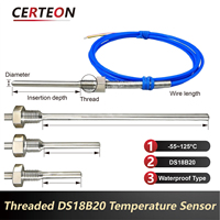 Probe Digital DS18B20 Berulir dari Baja Tahan Karat -55 hingga 125°C untuk Sensor Suhu Tahan Air