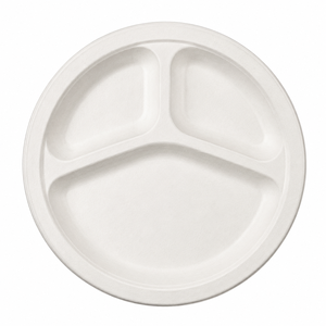 Plato Redondo Desechable de 9 Pulgadas con Tres Compartimentos, Ecológico y Compostable, Hecho de Bagazo de Caña de Azúcar, Vajilla para Fiestas y Catering - Product Image 3