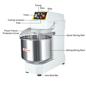 Mélangeur à spirale à vitesse variable pour usage commercial, bol en acier inoxydable avec protection de sécurité pour boulangerie - Product Image 3