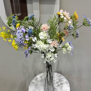 Fiore artificiale a 4 steli, fiore a pizzo, fiore a dente di leone effetto vento naturale, materiale ausiliario per composizioni floreali, simulazione - Product Image 1