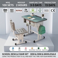 Meubles de classe pour écoles primaires modernes et réglables OEM, ensemble bureau et chaise pour élèves en MDF + métal