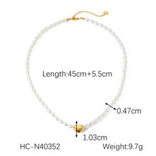 Gargantilla con colgante de perla y corazón de acero inoxidable chapado en oro de 18 quilates, collar de diseñador, joyería para mujer - Product Image 3